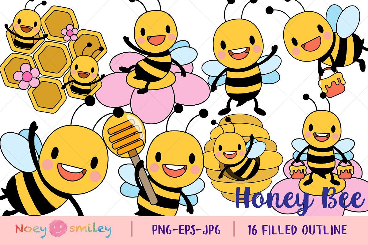 Honey Bee Filled Clipart, an Animal Illustration by Noey smiley (Photo 1 of 7)