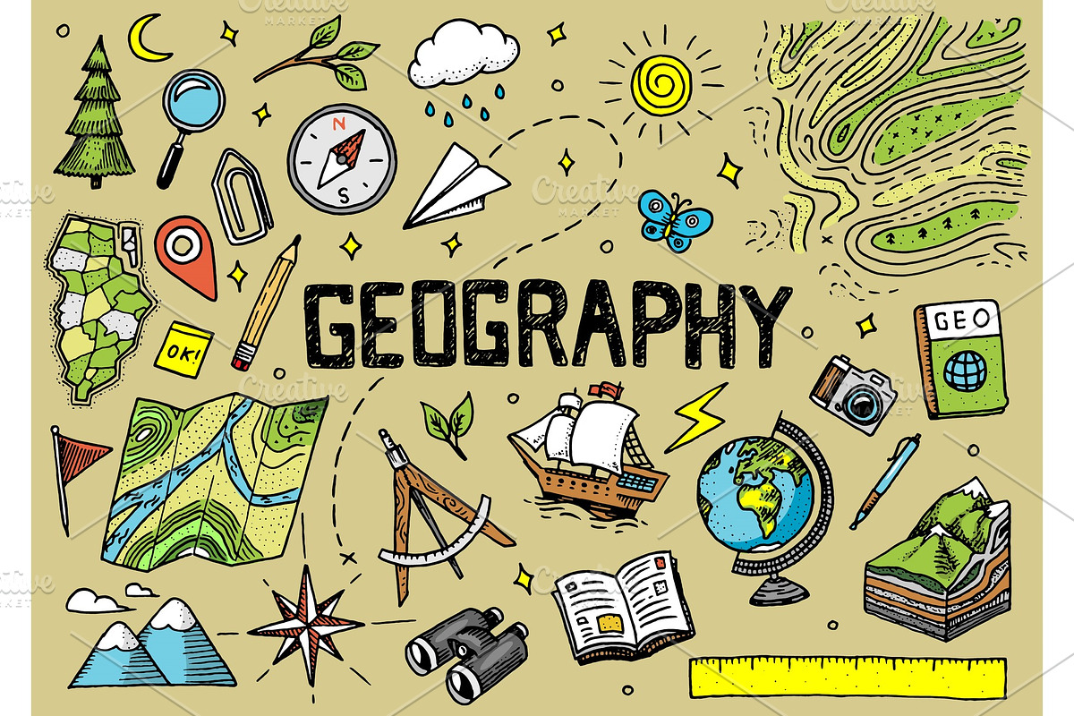 Set of geography symbols, an Animal Illustration by Arthur Balitskiy