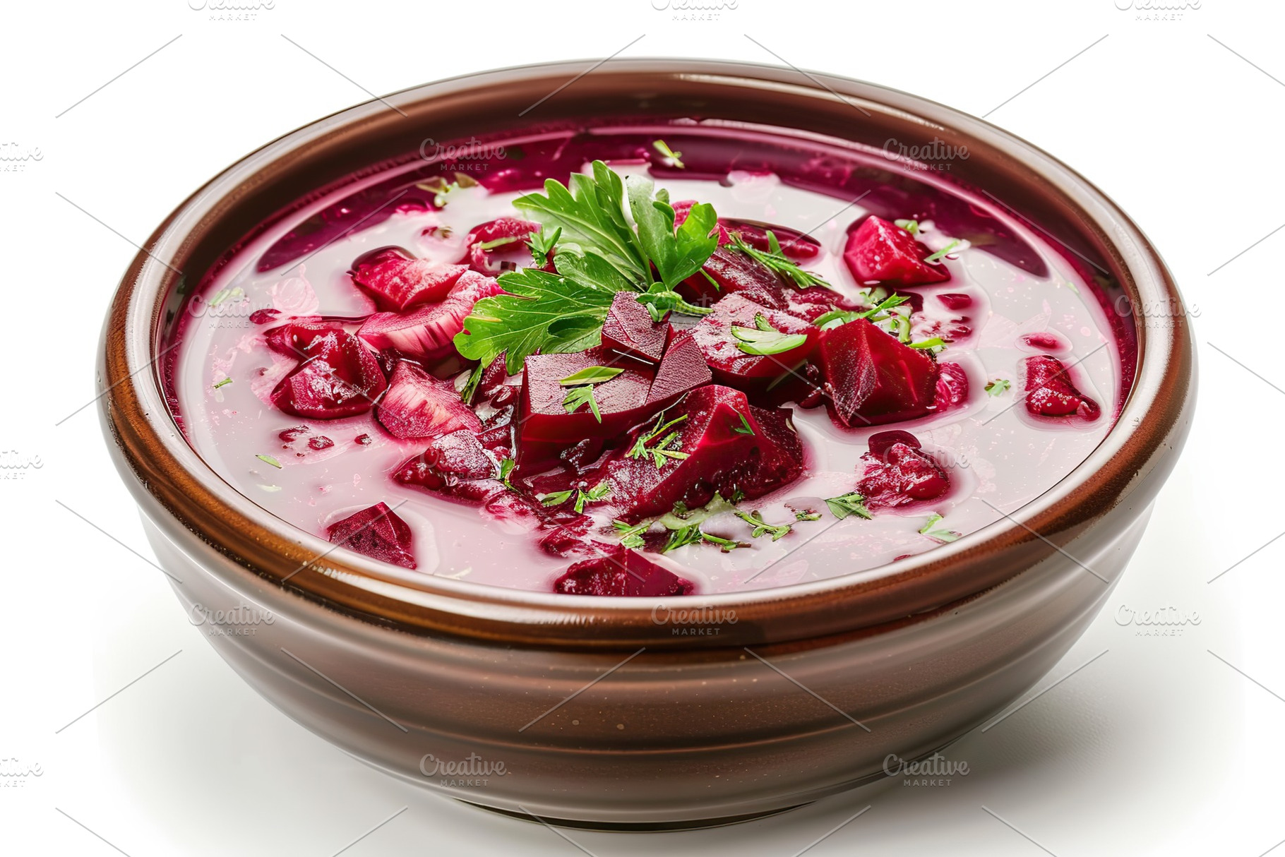 Bowl of beet root soup borsch on white background, a Food & Drink Photo by AlyaAnd