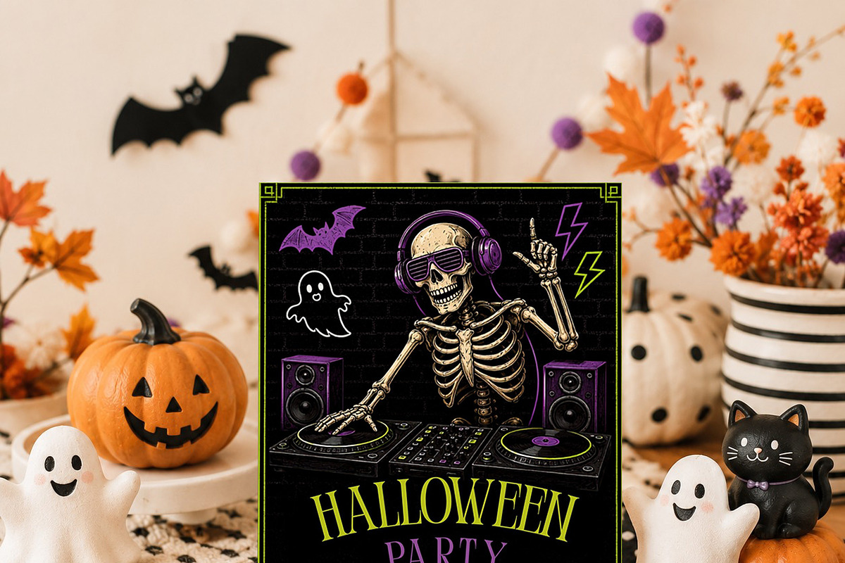 Halloween Skeleton DJ Party Template, an Invitation Template by Arslan (Photo 5 of 5)