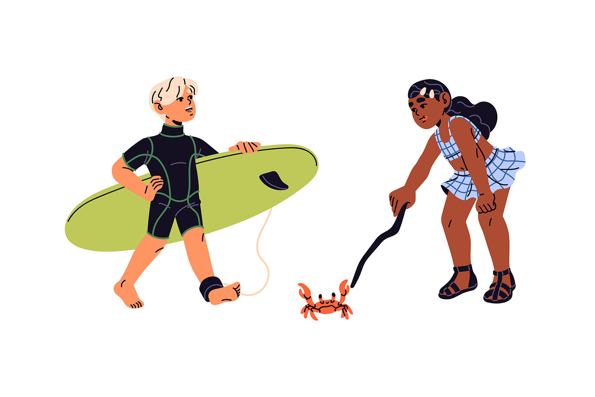 Happy kids in swimsuits, summer set, a Person Illustration by PaperTrident (Photo 4 of 5)
