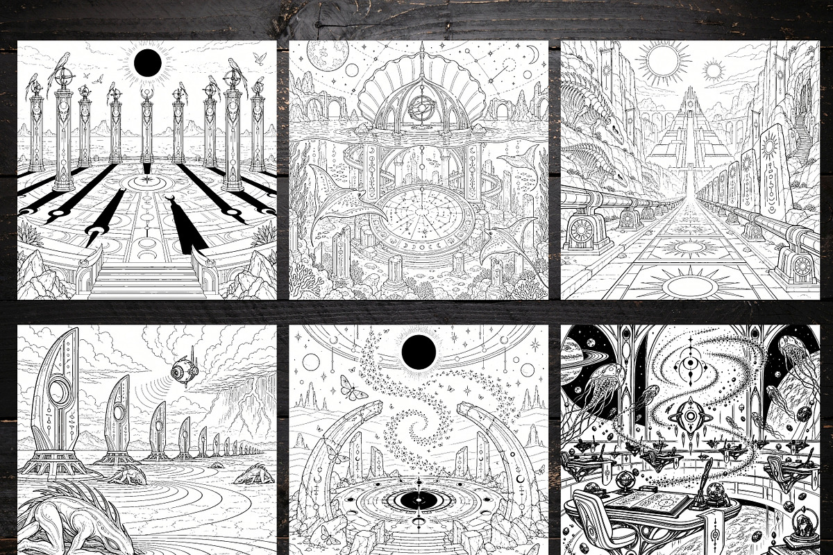 80 Alien Ruins Coloring Pages Bundle, a Brochure Template by LA Design (Photo 2 of 10)