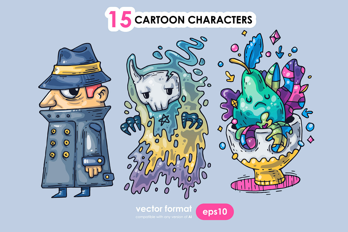 15 Different Cartoon Characters, an Illustration by Andrew_Derr