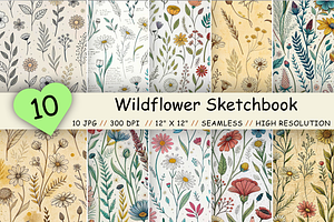 Wildflower Sketchbook Doodle Pattern, a Pattern Graphic by FloridPrintables