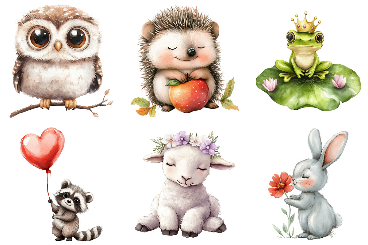 Cute Little Animal Clipart, Woodland, an Illustration by Watercolor design (Photo 5 of 5)