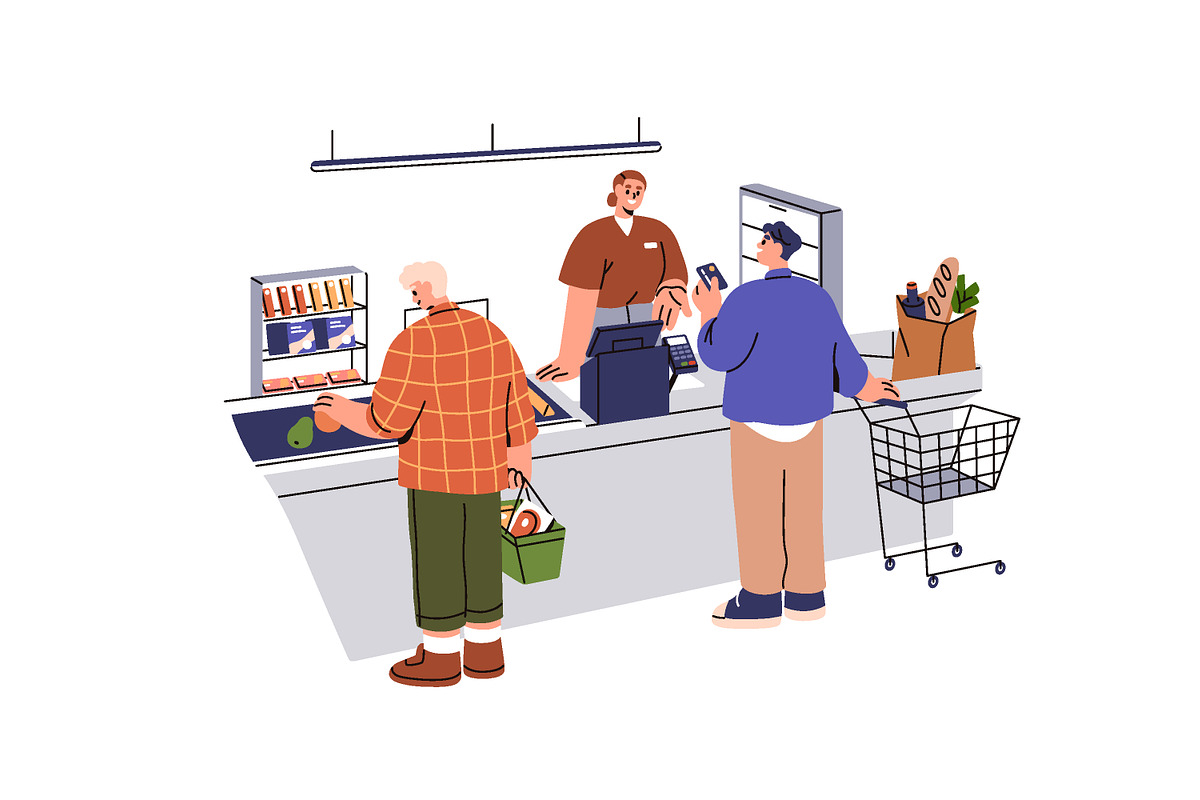 Customers paying at checkout set, a Person Illustration by Good Studio (Photo 5 of 7)