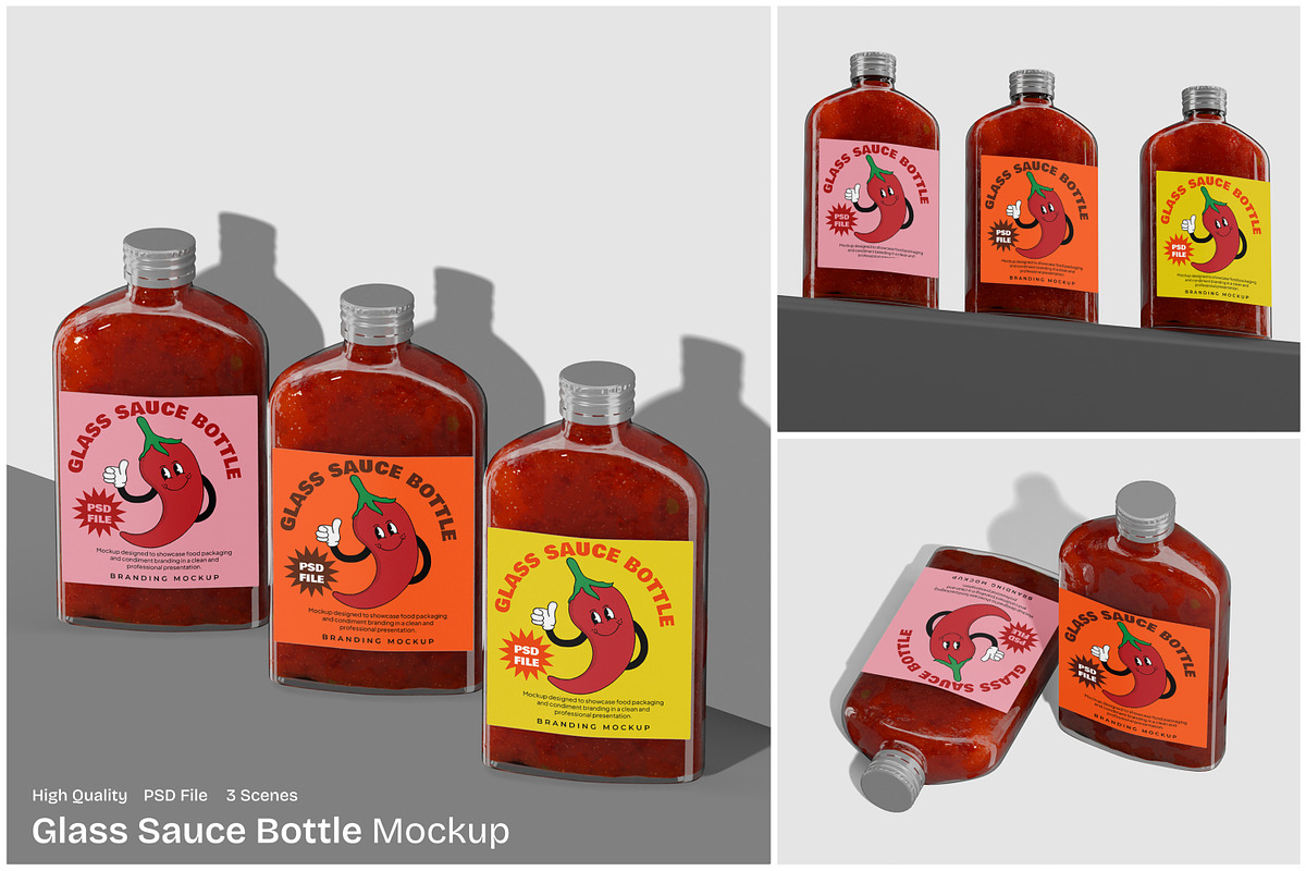 Glass Sauce Bottle Mockup, a Packaging Mockup by Unerispace (Photo 1 of 5)
