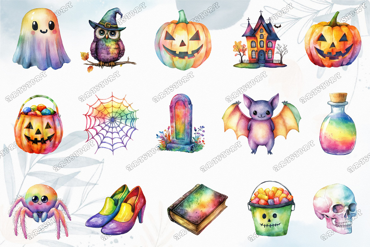 Cute Rainbow Halloween Clipart, an Illustration by designcity5 (Photo 2 of 5)
