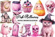 Watercolor Pink Halloween Clipart, an Illustration by Daily.Designs (Thumbnail 1 of 5)