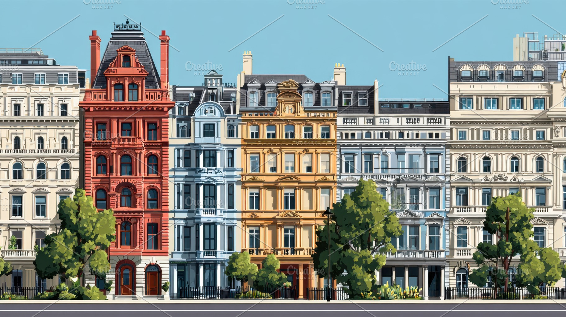 Colorful buildings in a city scene, a Photo by Beautiful things