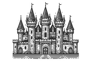 Medieval Castle Engraving Vector