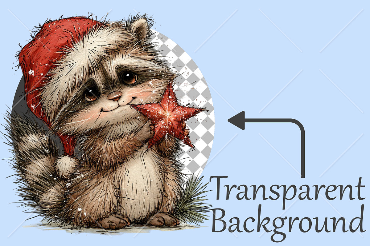 Whimsical Raccoons Christmas Clipart, a Seasonal Illustration by Canvas Craft (Photo 2 of 10)