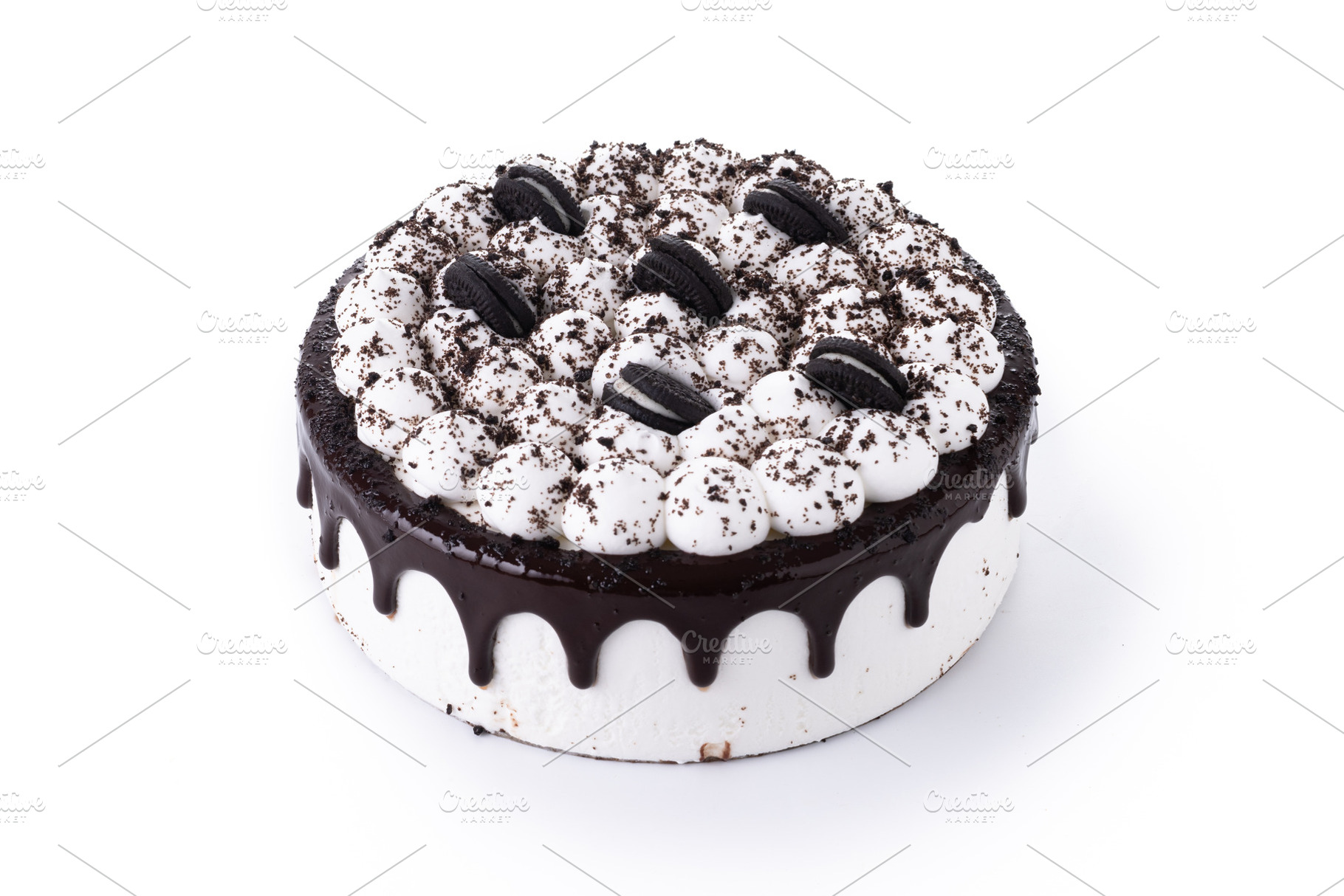 Chocolate and Cream Cake with Cookies on White Background, a Food & Drink Photo by etorres69