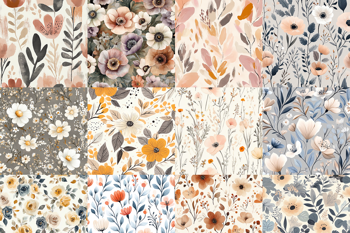 Muted Boho Florals Digital Paper, a Background Graphic by LA Design (Photo 2 of 10)