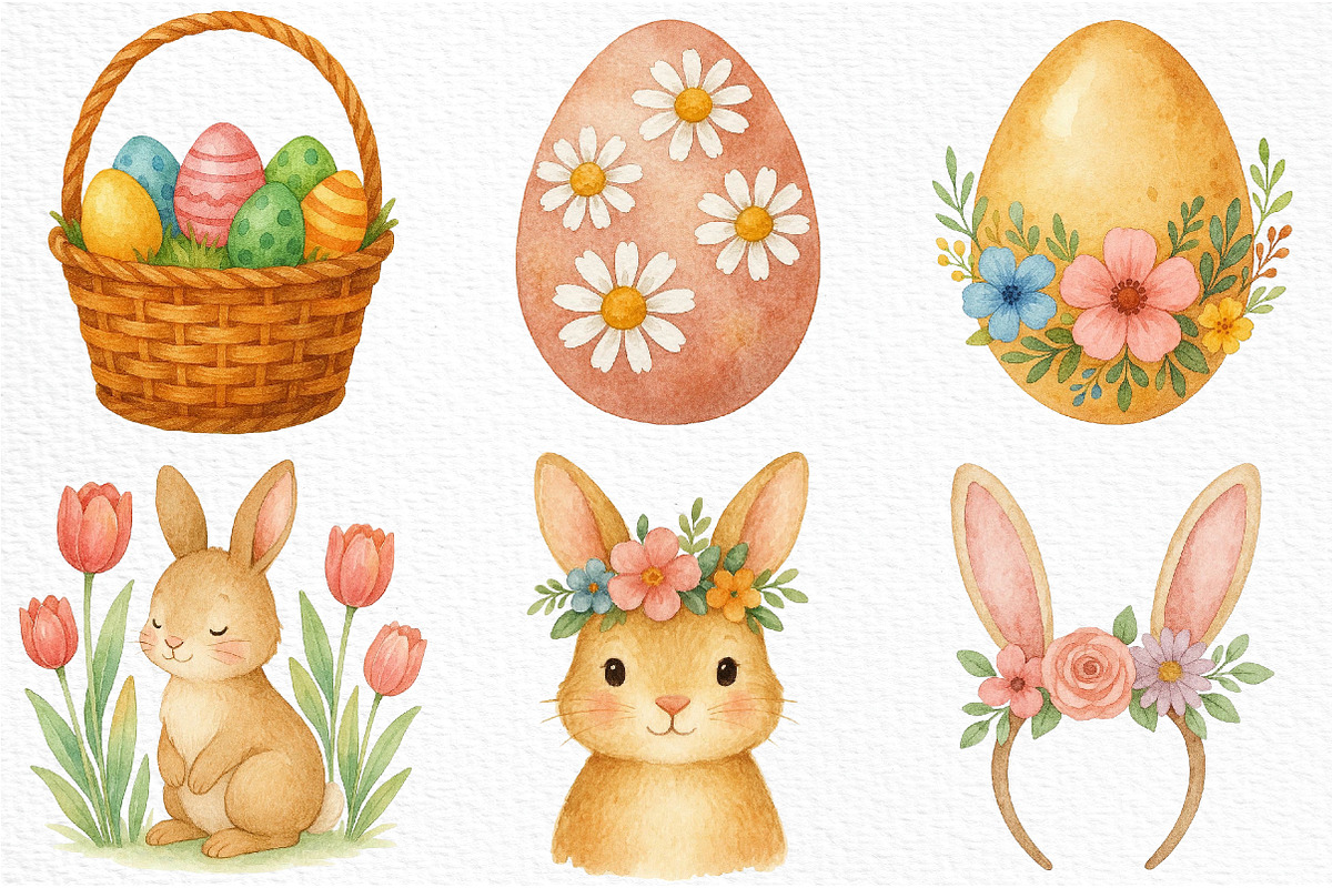 Watercolor Easter Spring Clipart PNG, an Illustration by Craft Nest (Photo 8 of 8)