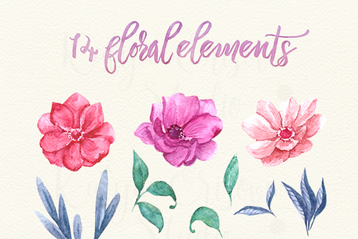 Watercolor Floral Element Set, a Texture Illustration by SOVA (Photo 3 of 4)