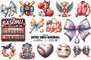 Watercolor Retro Girly Baseball, an Illustration by Pixels.Craft (Thumbnail 1 of 7)