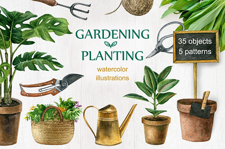 Gardening&planting watercolor set