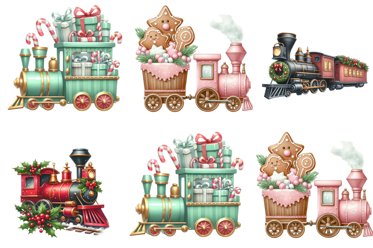 Christmas Train Clipart, an Illustration by DreamArtGraphic (Photo 2 of 5)