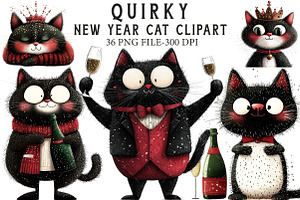 New Year Cat Clipart, an Illustration by Libby Wishes