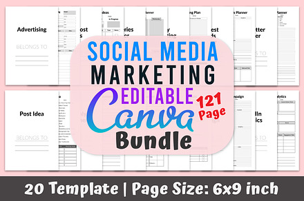 Social media marketing bundle Canva, a Stationery Template by Designmela01