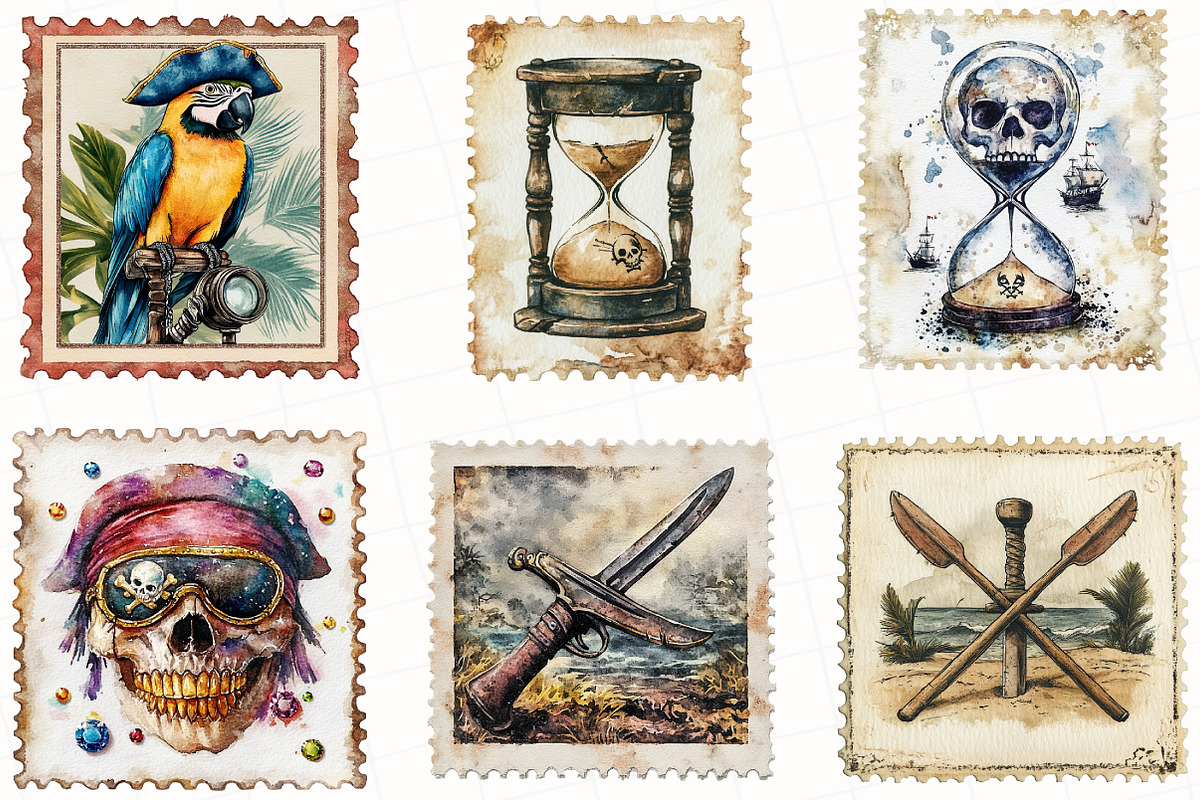 Nautical Pirates Postage Clipart, an Illustration by OK Design (Photo 2 of 5)