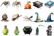 Watercolor Halloween Huge Clipart, an Illustration by Designking (Thumbnail 2 of 5)