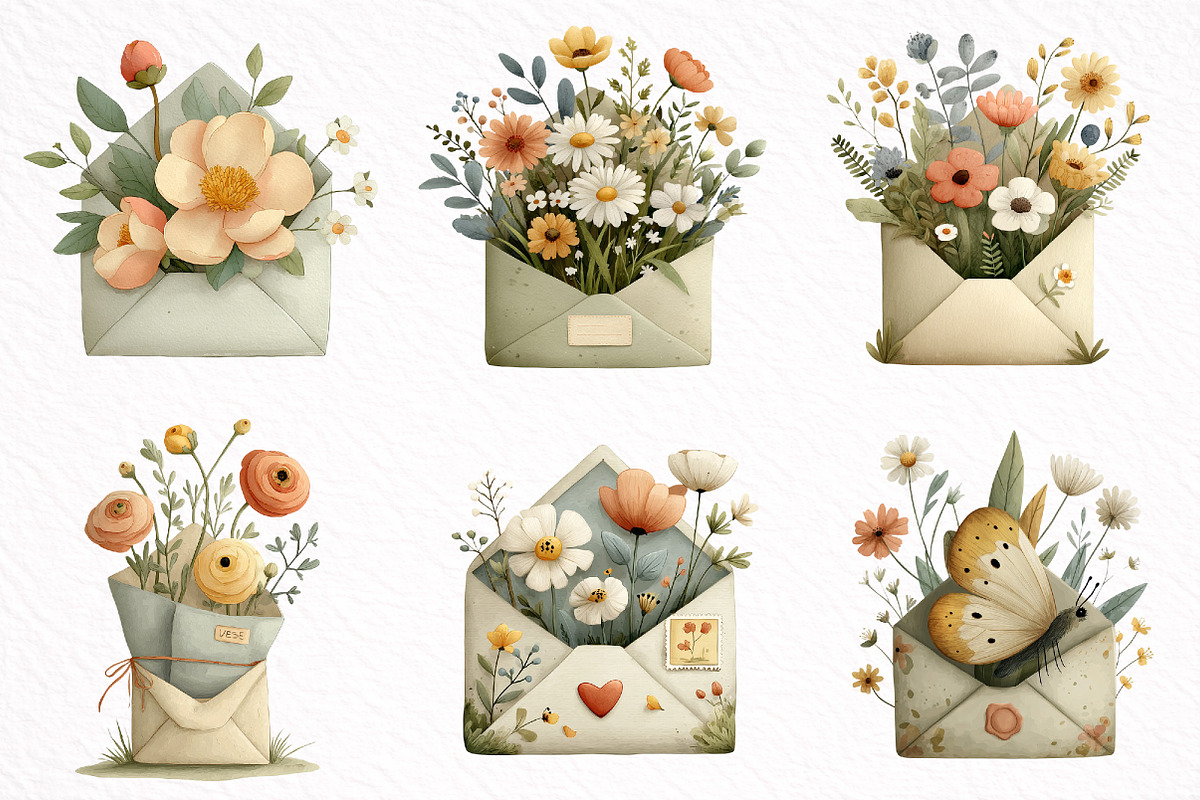 Whimsical Spring Envelope Clipart, an Illustration by DreamArtGraphic (Photo 7 of 8)
