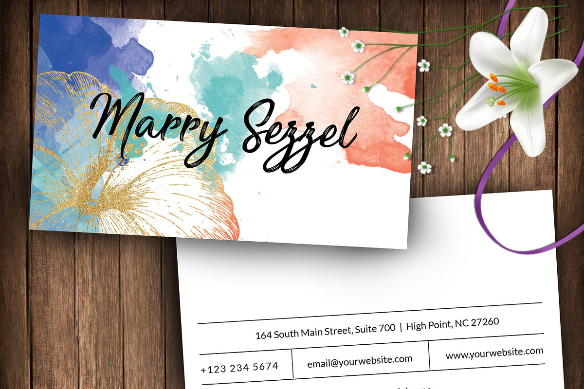 Watercolour hibiscus name card id58, a Business Card Template by AIW SOLUTIONS (Photo 1 of 3)