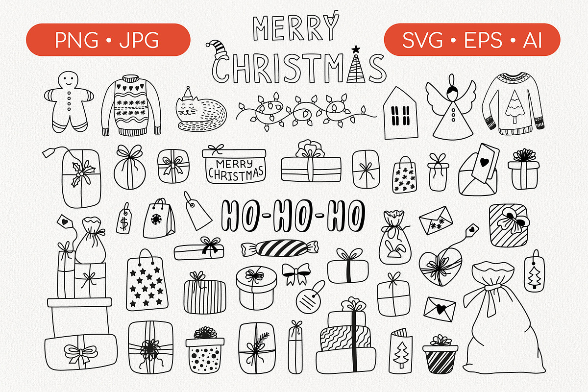 Christmas Doodles Vector Graphics, a Seasonal Illustration by Anntre (Photo 2 of 3)