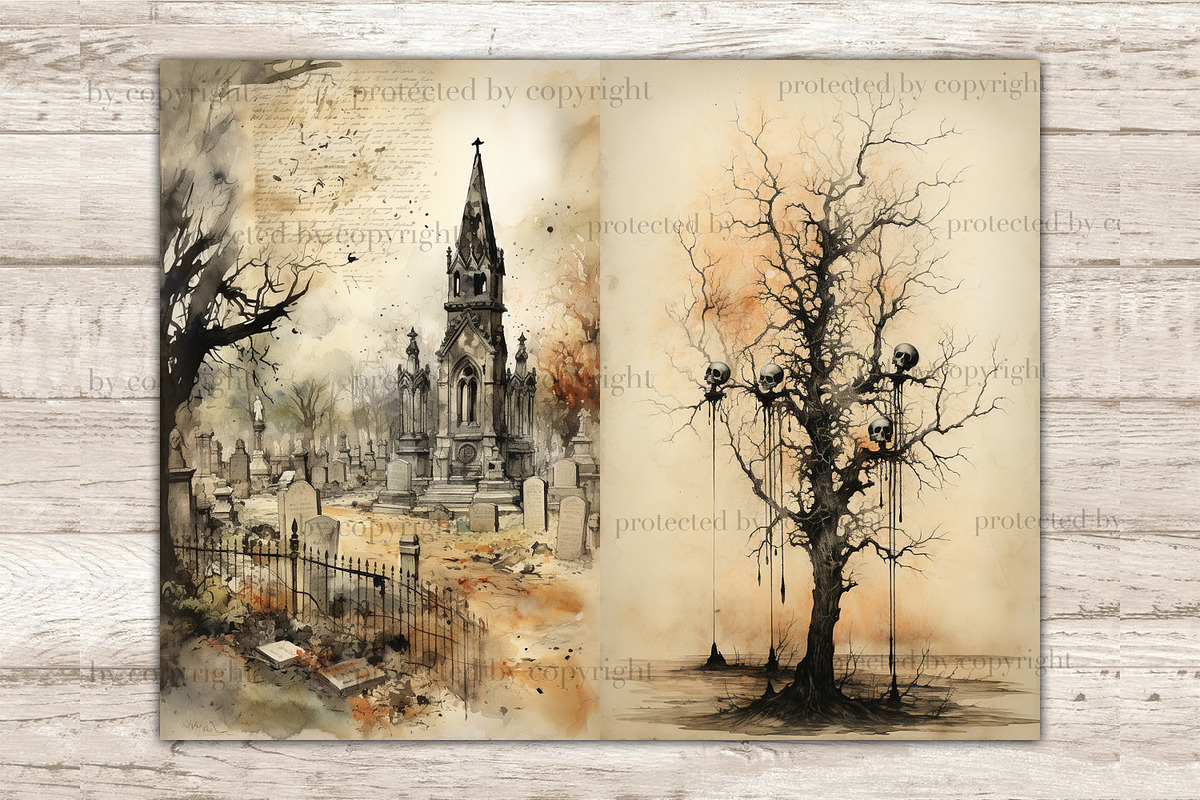 Gothic City Junk Journal Pages, a Seasonal Illustration by GlamArtZhanna (Photo 4 of 10)