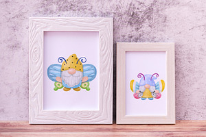 Gnomes Butterfly Watercolor Clipart