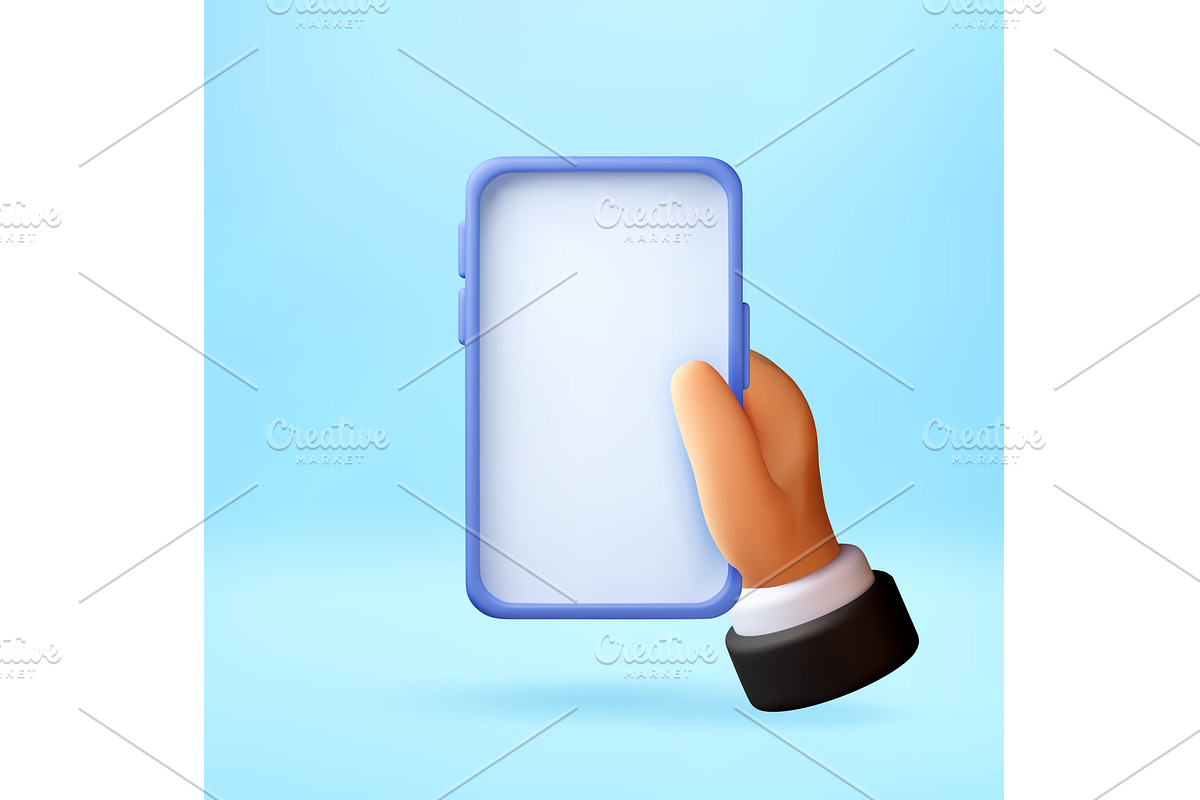 3D Hand holding smartphone with, a Technology Illustration by Abscent