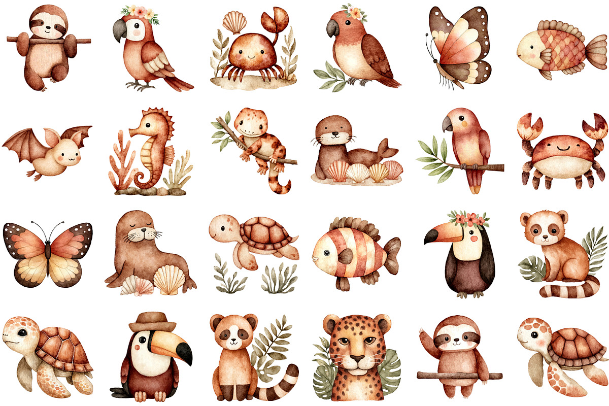 Watercolor Tropical Animals Clipart, an Illustration by Sublimation Artist (Photo 2 of 6)