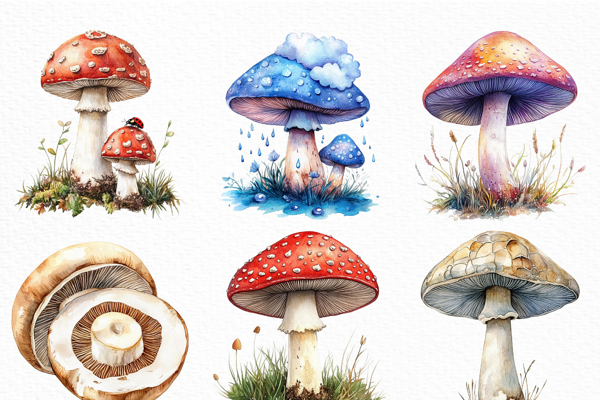 Watercolor Mushroom Clipart Bundle, an Illustration by Craft Nest (Photo 2 of 6)