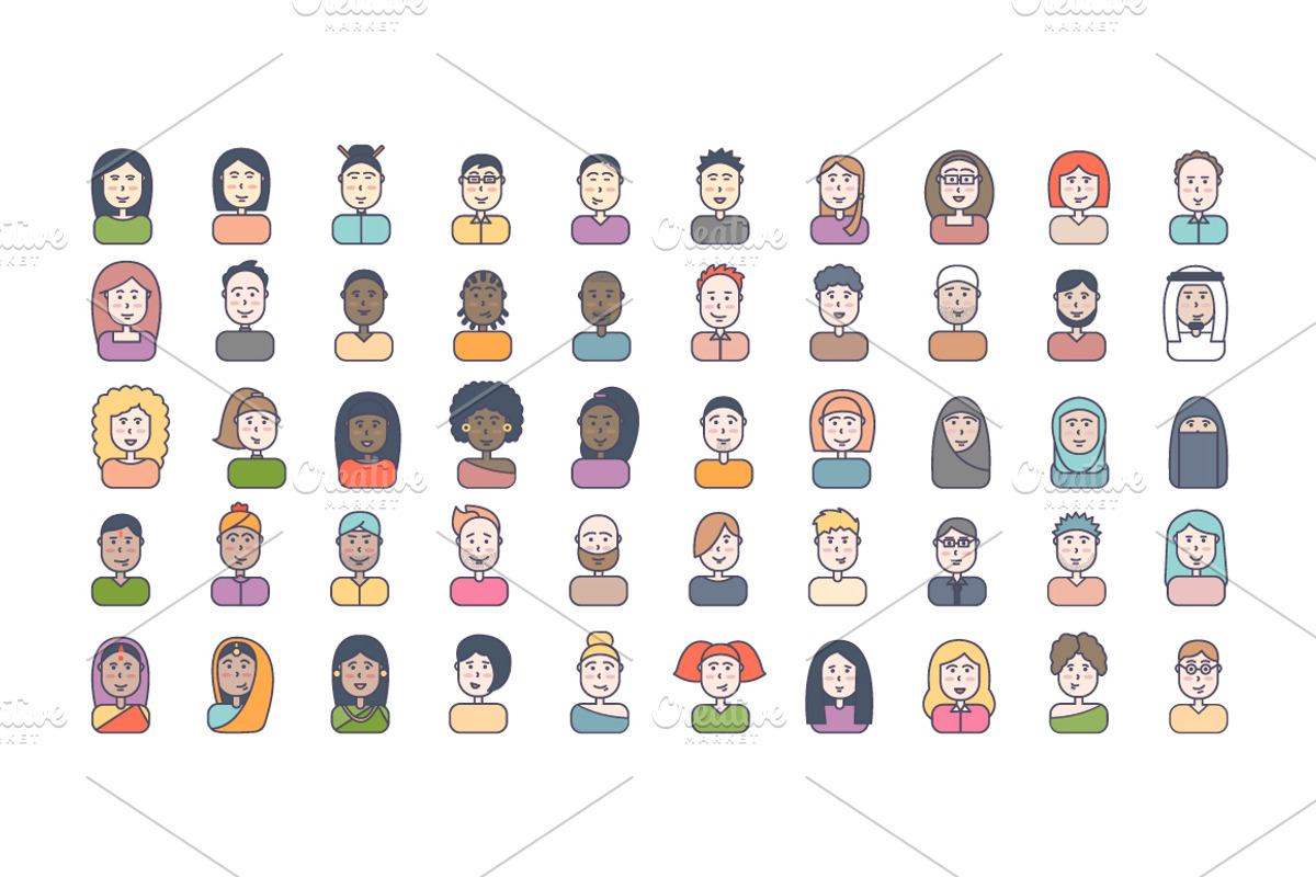 50 Male And Female Avatars, an Outline Icon by Asya Malysheva (Photo 2 of 2)