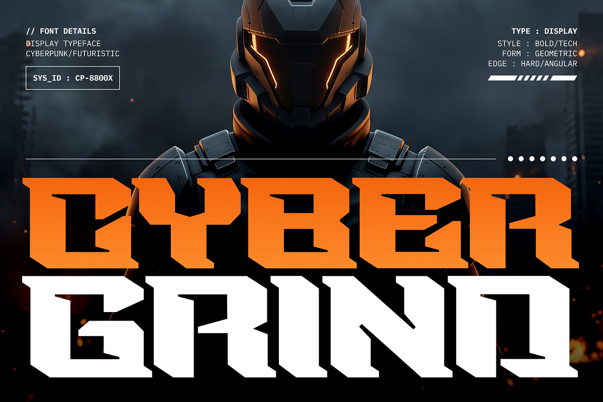 Cybergrind – Cyberpunk Display Font, a Sans Serif Font by Shinra Labs (Photo 1 of 10)