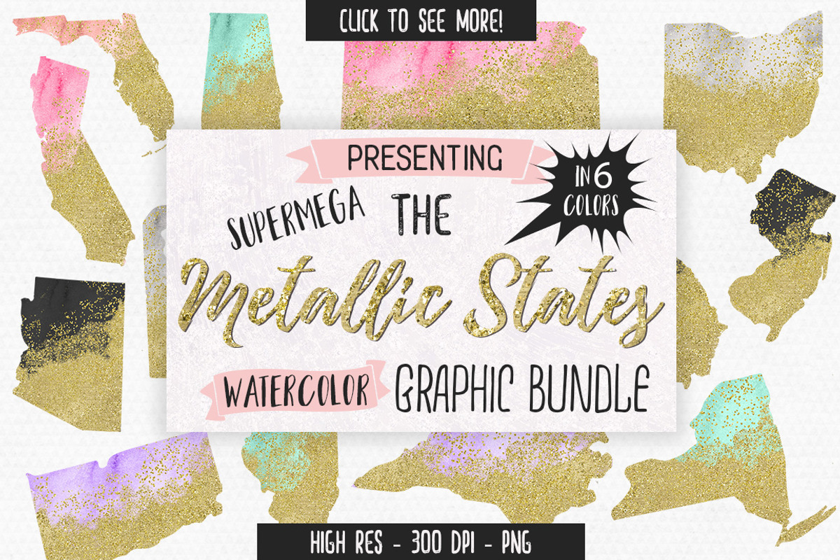 Gold Watercolor 50 States Creator, an Illustration by ClipartBrat Graphics (Photo 1 of 6)