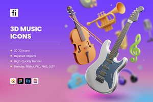 3D Music Icons, an Object 3D Model by Flat Icons