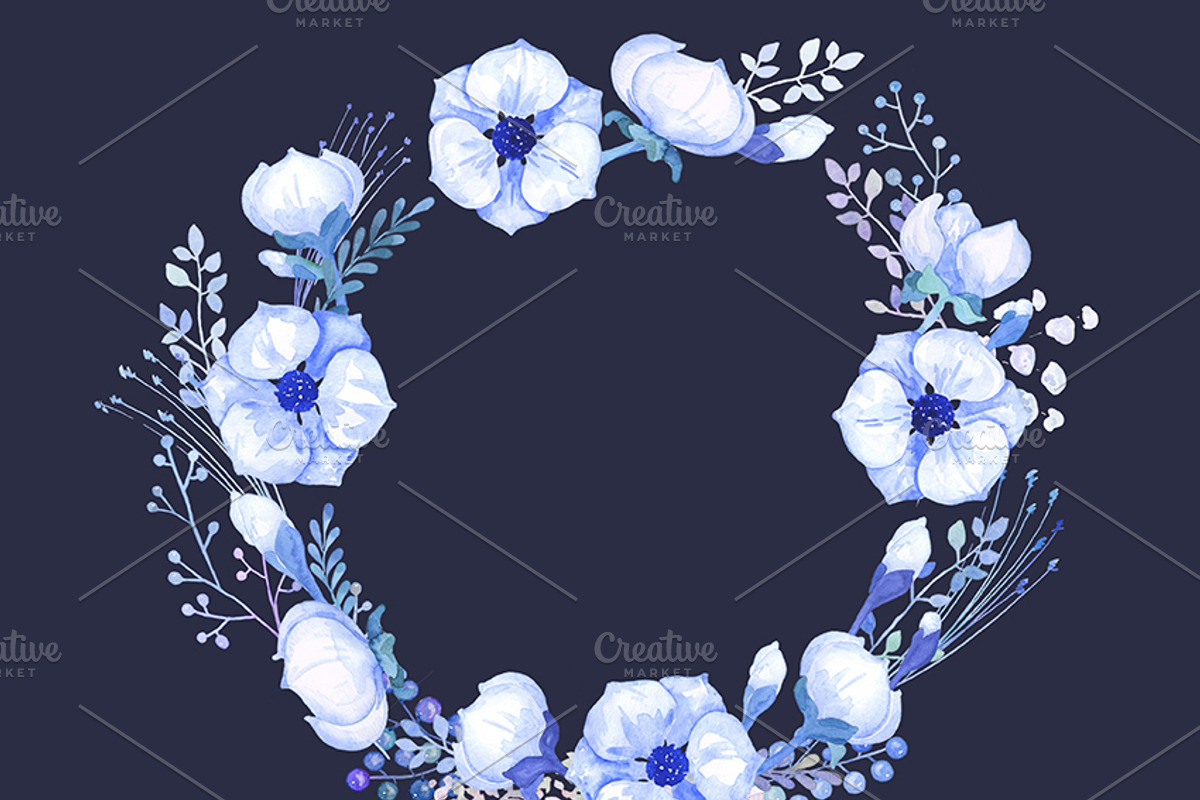 Watercolour clipart Blue Wreaths, a Decorative Illustration by AqwaColor (Photo 4 of 5)
