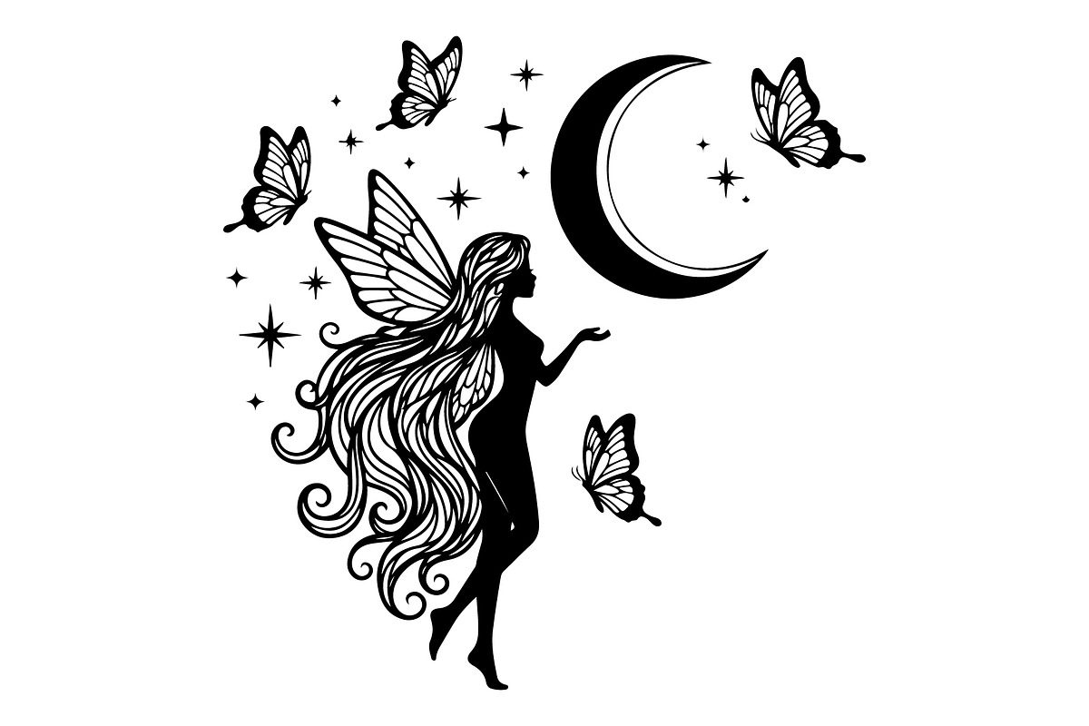 Fairy Moon Butterfly Silhouette, an Object Illustration by Gaye Art (Photo 9 of 31)