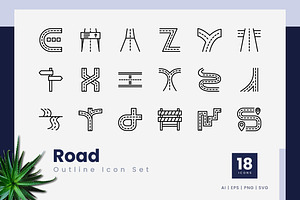 Road Outline Icons, an Outline Icon by Zeer Graphic