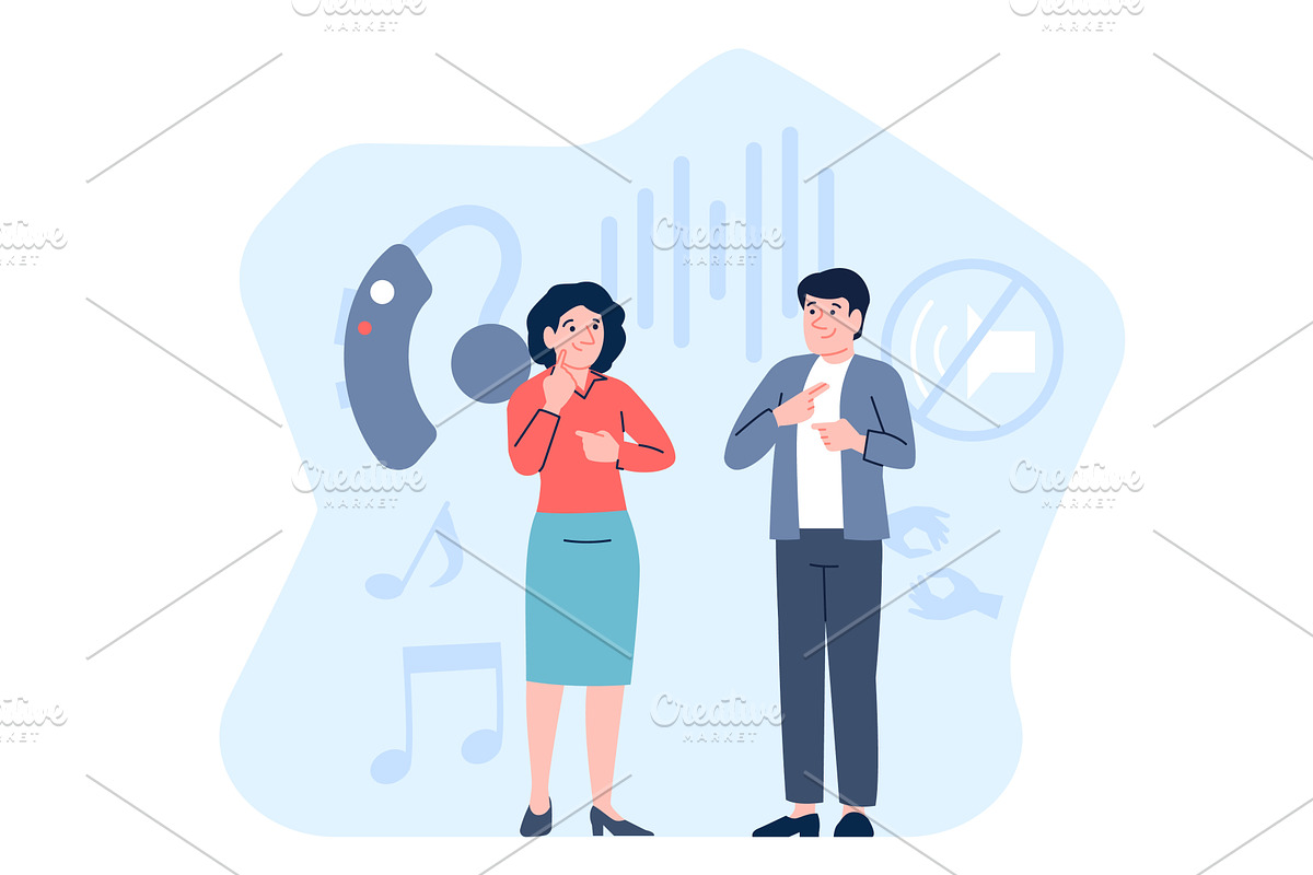 Deaf couple talking. Man talk with, a Healthcare Illustration by LadadikArt