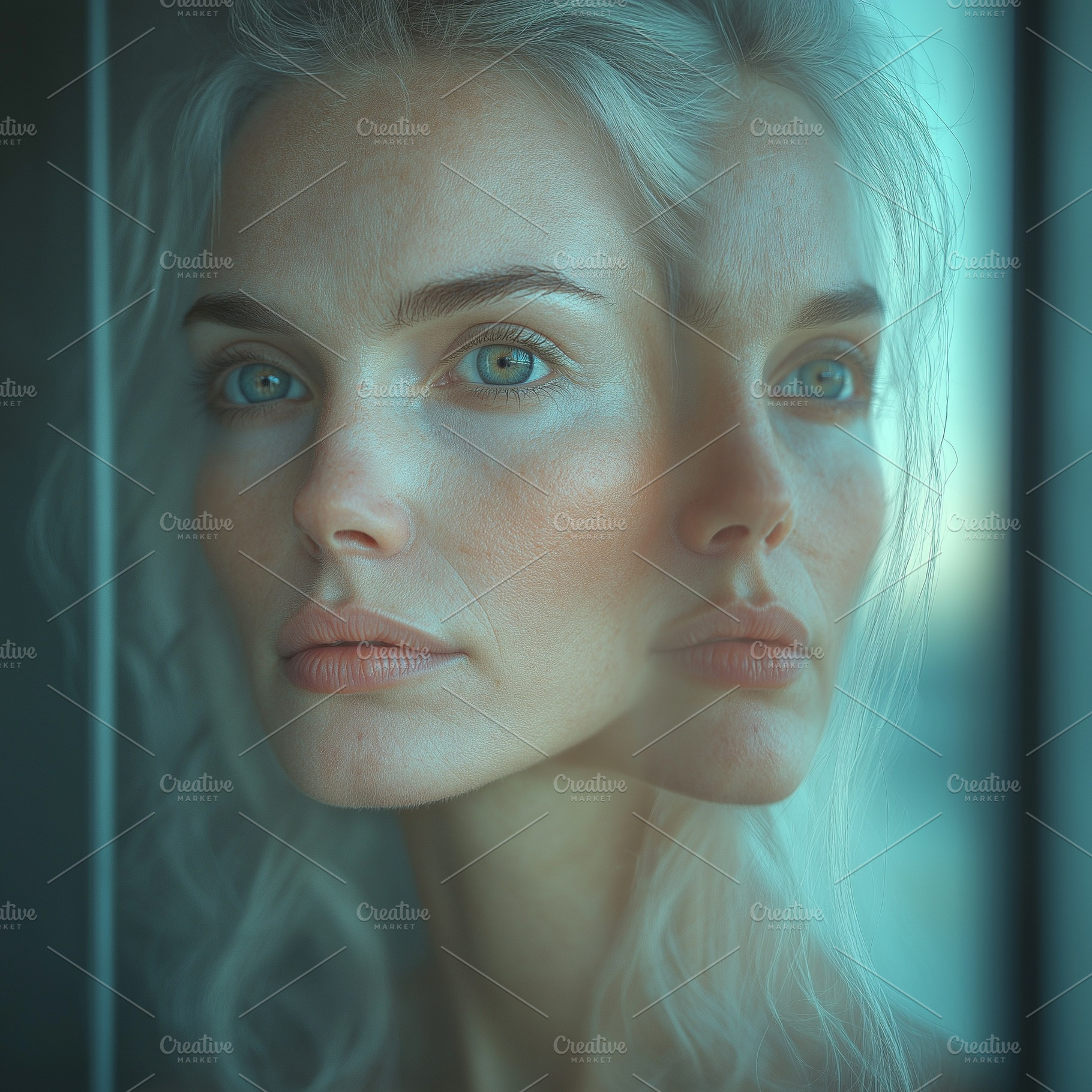 A striking portrait of a young Caucasian woman with ethereal features, creating, a Background Photo by ImageMir