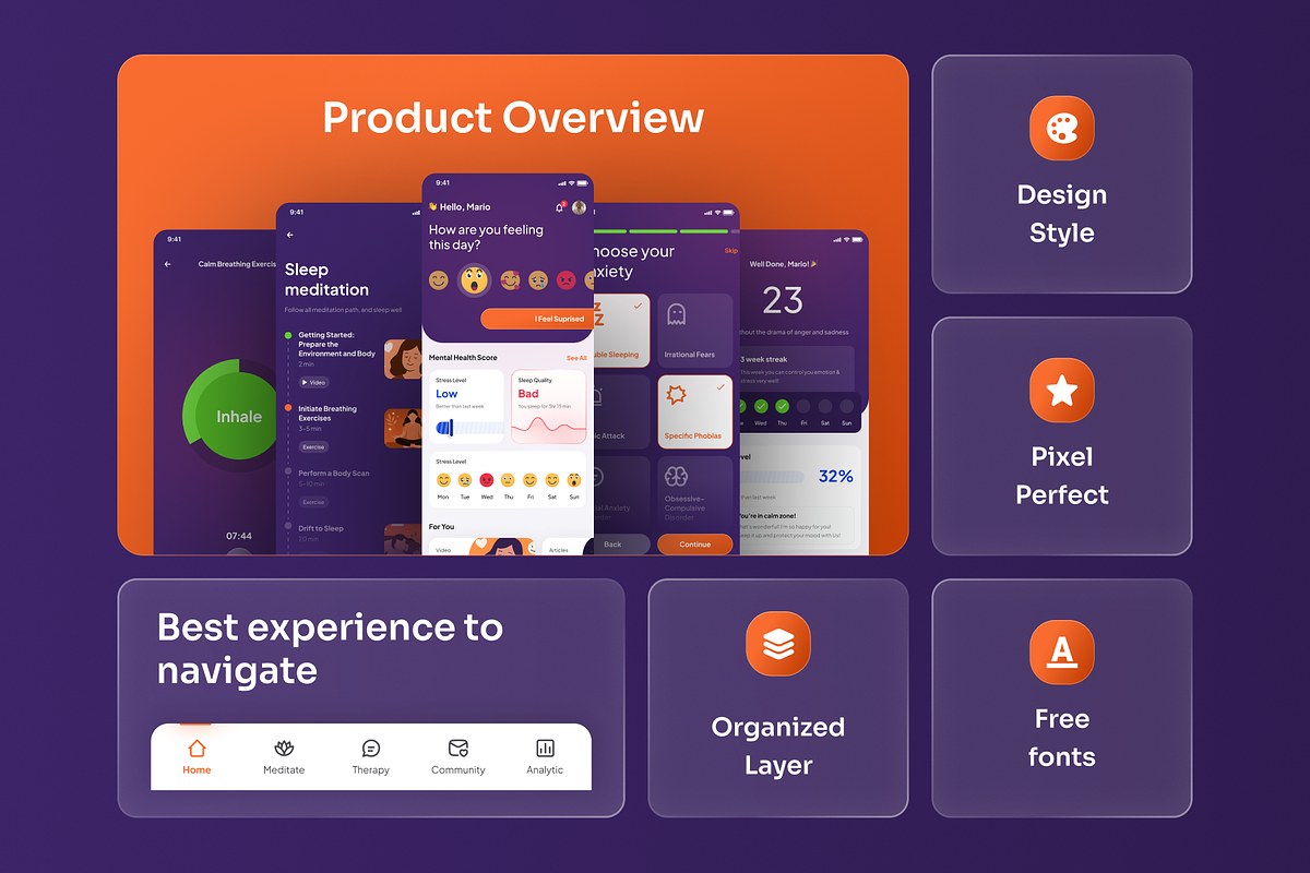 CalmDay - Mental Health Tracker Apps, an UI Kit Template by Agensip Design Agency (Photo 3 of 10)