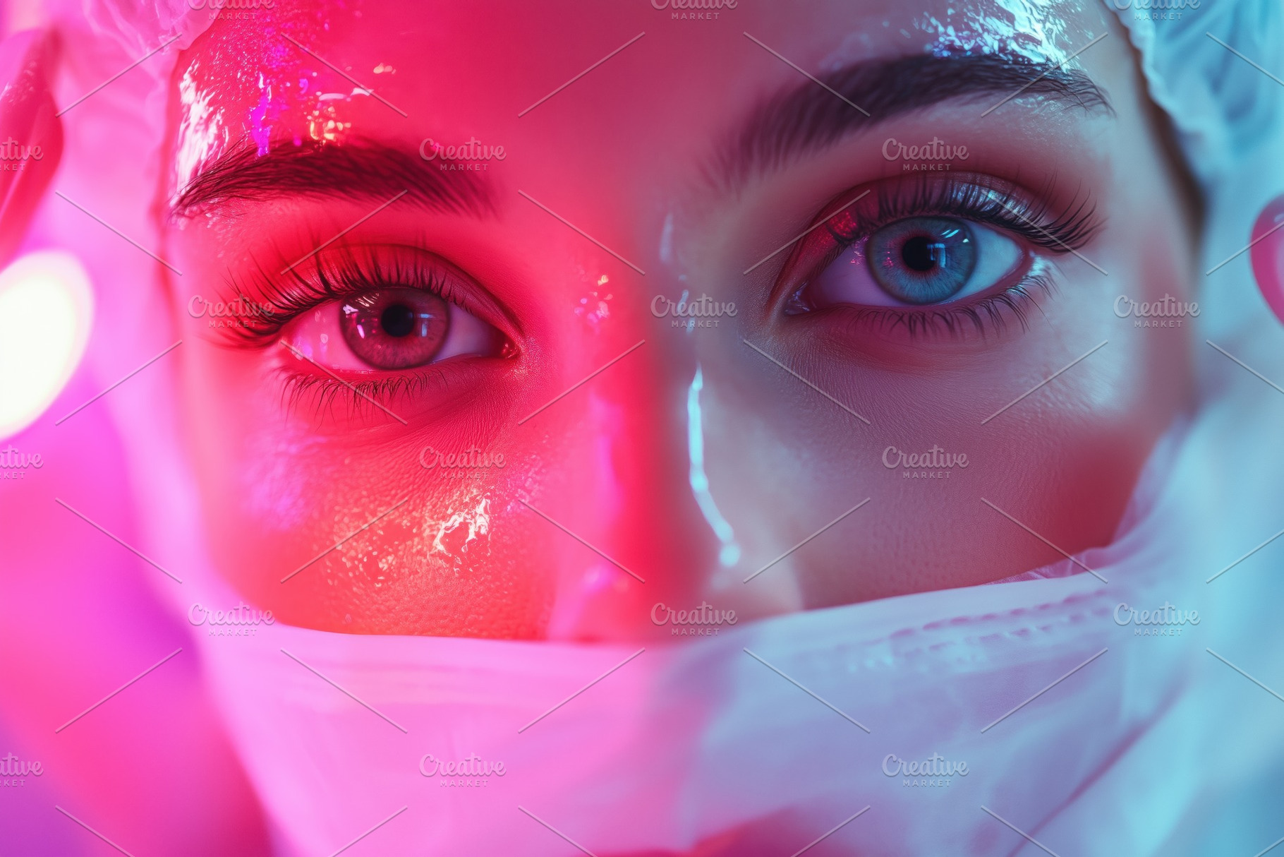 Close-up of a esthetic technologist woman's face with striking blue and brown e, a Person Photo by Textures & Backgrounds