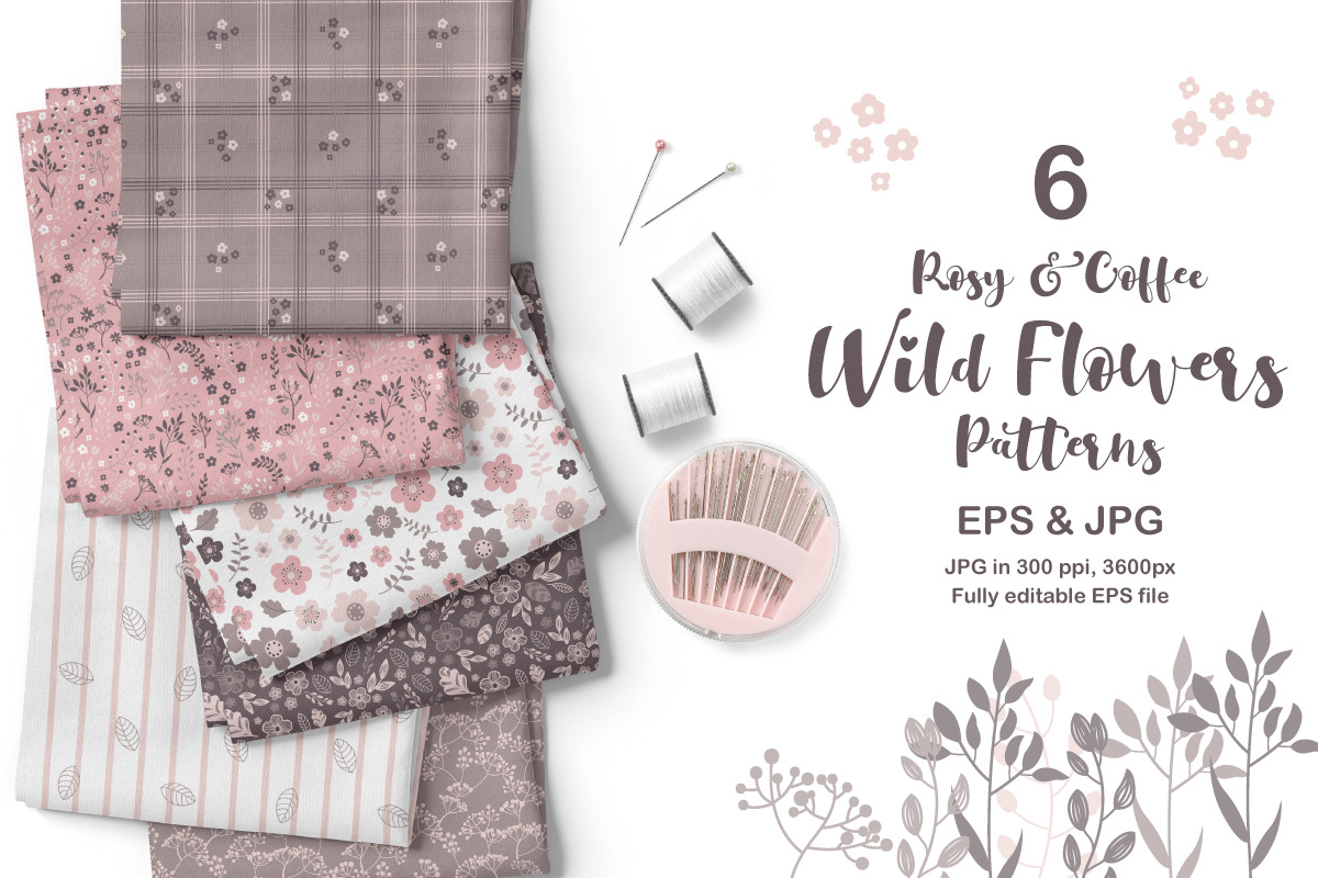 Rosy & Coffee Wild Flowers Seamless, a Pattern Graphic by DrawStudio1988 (Photo 3 of 9)