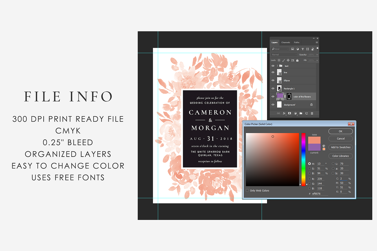 Ultra violet wedding set, an Invitation Template by Helen Halik art (Photo 8 of 8)