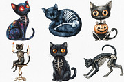 Watercolor Skeleton Black Cat Clipar, an Illustration by Canvas Craft (Thumbnail 2 of 7)