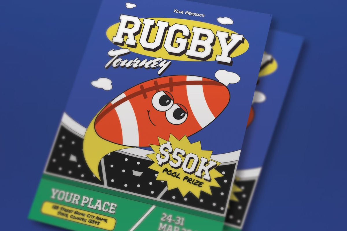 Blue Rugby Tournament Flyer Set, a Flyer Template by graphicook (Photo 2 of 3)